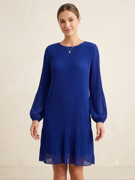Dkny Dresses & Skirts - DKNY Cobalt Blue Pleated Long-Sleeve Shift Dress